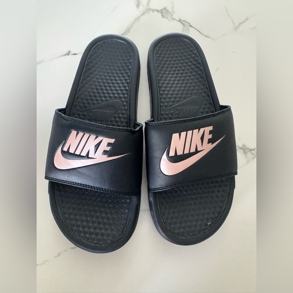 Nike Black and Rose Gold Slides - Picture 1 of 3